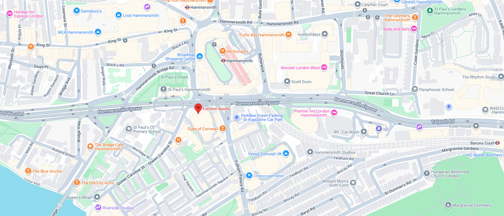Map showing the location of Eventim Apollo, Hammersmith