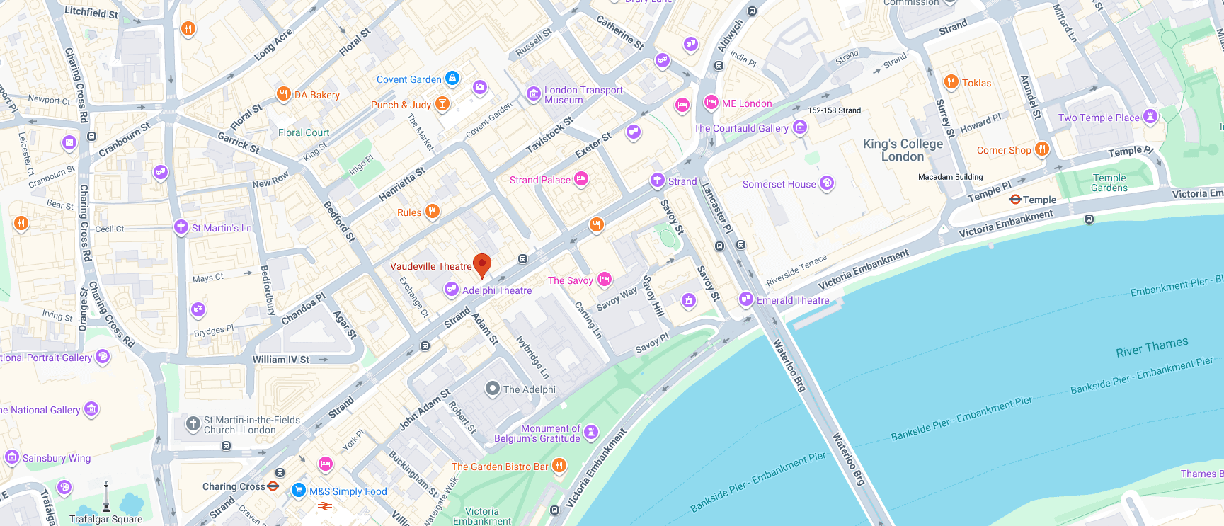 Map showing the location of Vaudeville Theatre, Strand